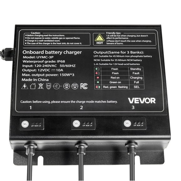 3-Bank 10A 12V Waterproof Marine Battery Charger - Smart Onboard Charger for Boat, RV, Marine IP68