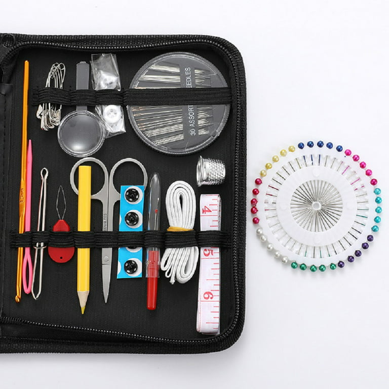 Kibhous Household Portable Sewing Kit with Case, 115 Pieces Sewing Supplies, Sewing Set Multi-function Sewing Needle Box Set, Black, Size: Large