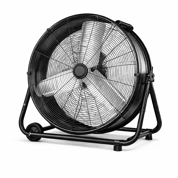 Ecotronic 24" High Velocity Industrial Drum Fan, 8900CFM Heavy Duty Metal Floor Fan with 3 Speeds, Adjustable Tilt & Wheels, Large Air Circulator for Garage Warehouse Workshop, Black
