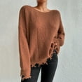 thumbnail image 2 of Htigea Sweaters for Women Distressed Frayed Hem Tops Casual Crew Neck Long Sleeve Loose Fit Pullover Sweater Orange L, 2 of 6