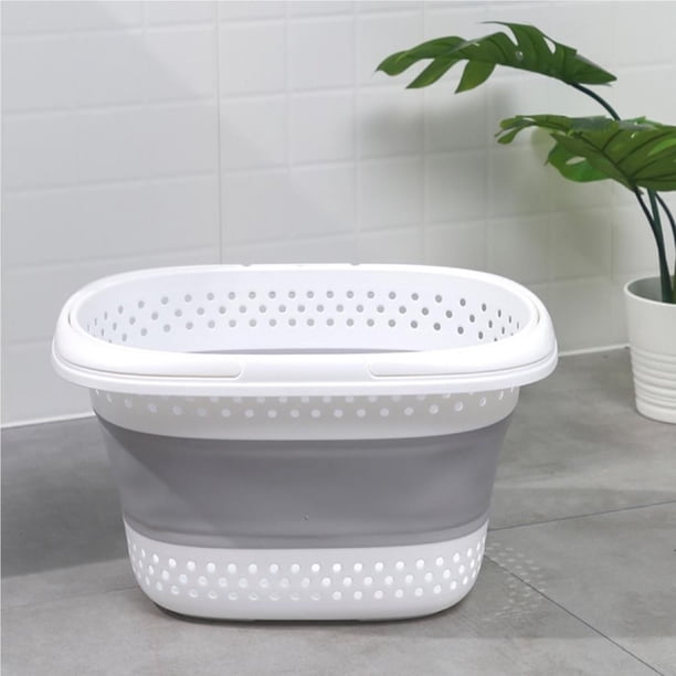 SAMMART Cesta De Lavandería Plegable De Plástico Con 3 Asas De 30 L  8 Galones Contenedor Organizador De Almacenamiento Emergente Plegable Cesta Cesta Para Ahorrar Espacio Blanco Gris