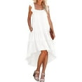 thumbnail image 1 of Qmyliery Women Summer Ruffled Sleeve Dress, Contrast Color/Solid Color Square Neck Irregular Hem Dress for Beach, Date, 1 of 6