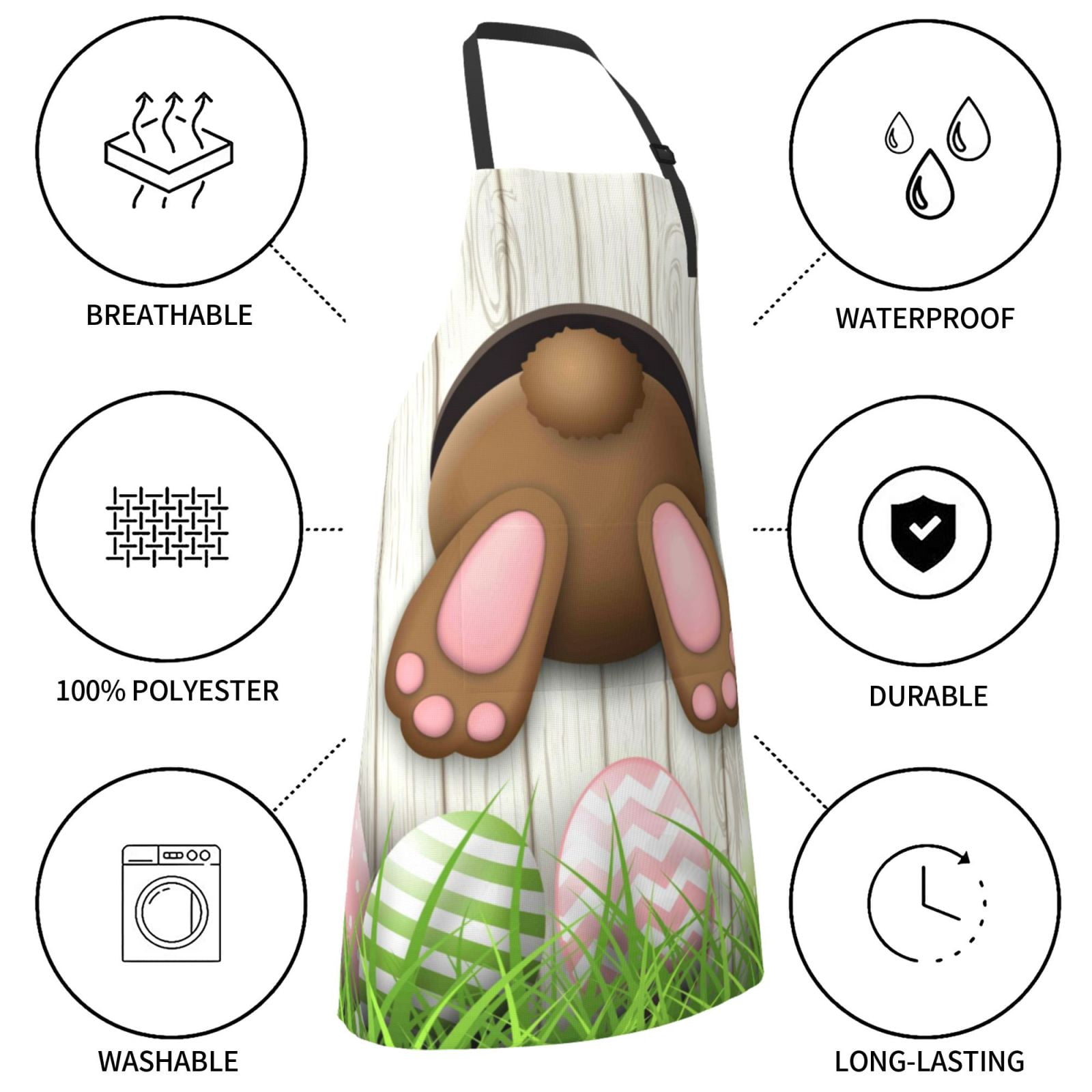 Kdxio Brown Bunny Bottom And Easter Eggs Apron with Pockets Adjustable Kitchen Aprons for Men Women Waterproof Aprons for Cooking,Drawing,Crafting, Baking Household Cleaning