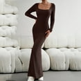 thumbnail image 6 of Zedker Fall Dresses for Women 2025 Corset Maxi Dress Long Sleeve Square Neck Ruched Bodycon Elegant Formal Wedding Guest Cocktail Holiday Party Dresses Plus Size Brown L, 6 of 6