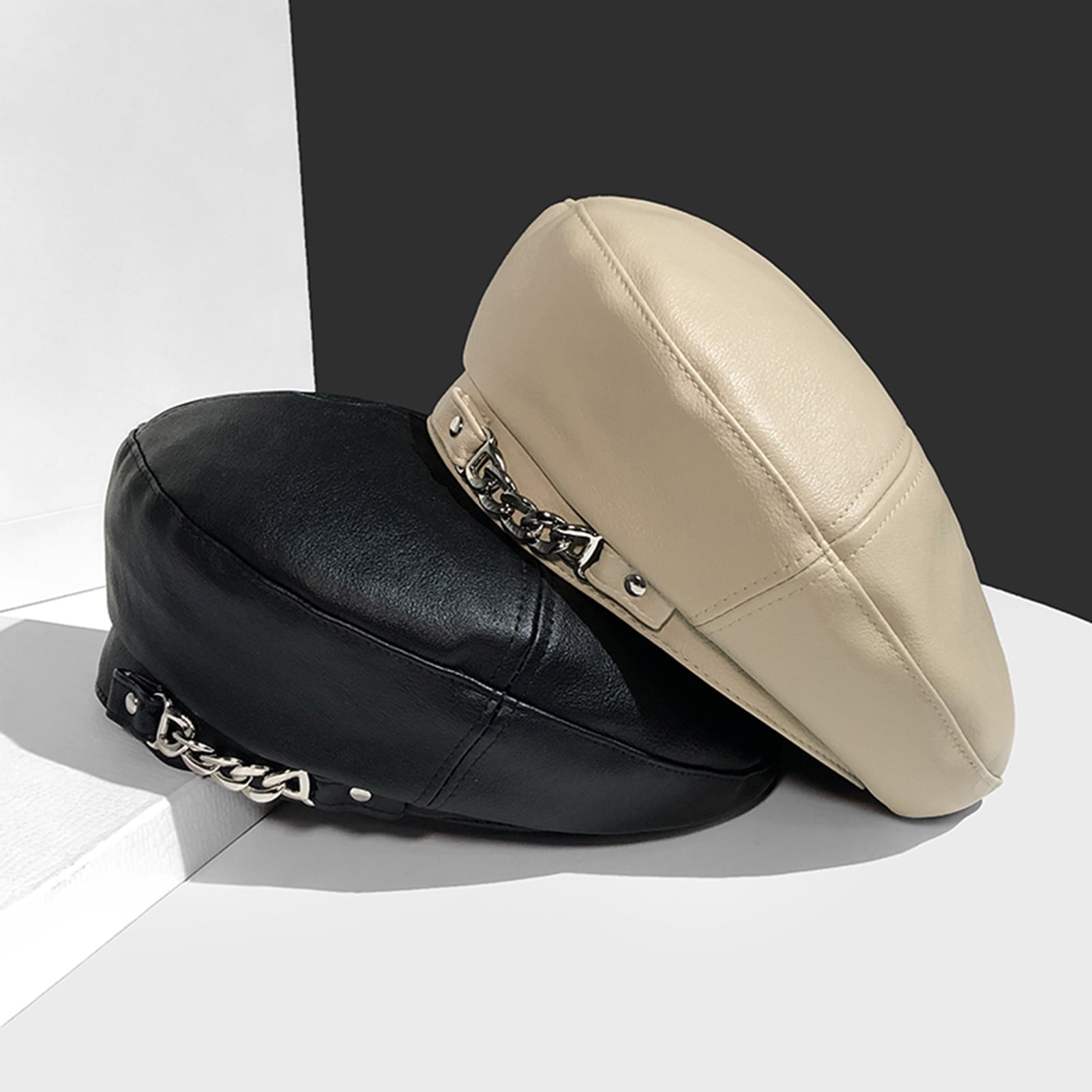 7798 Women\'s Classic Pu Leather French Beret Hat Retro Beanie Hat Adjustable Women main image 4