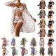 thumbnail image 2 of Conjuntos de bikini de cintura alta para mujer cubre traje de baño de 3 piezas estampado de manga larga push up traje de baño playa traje de baño, 2 of 4
