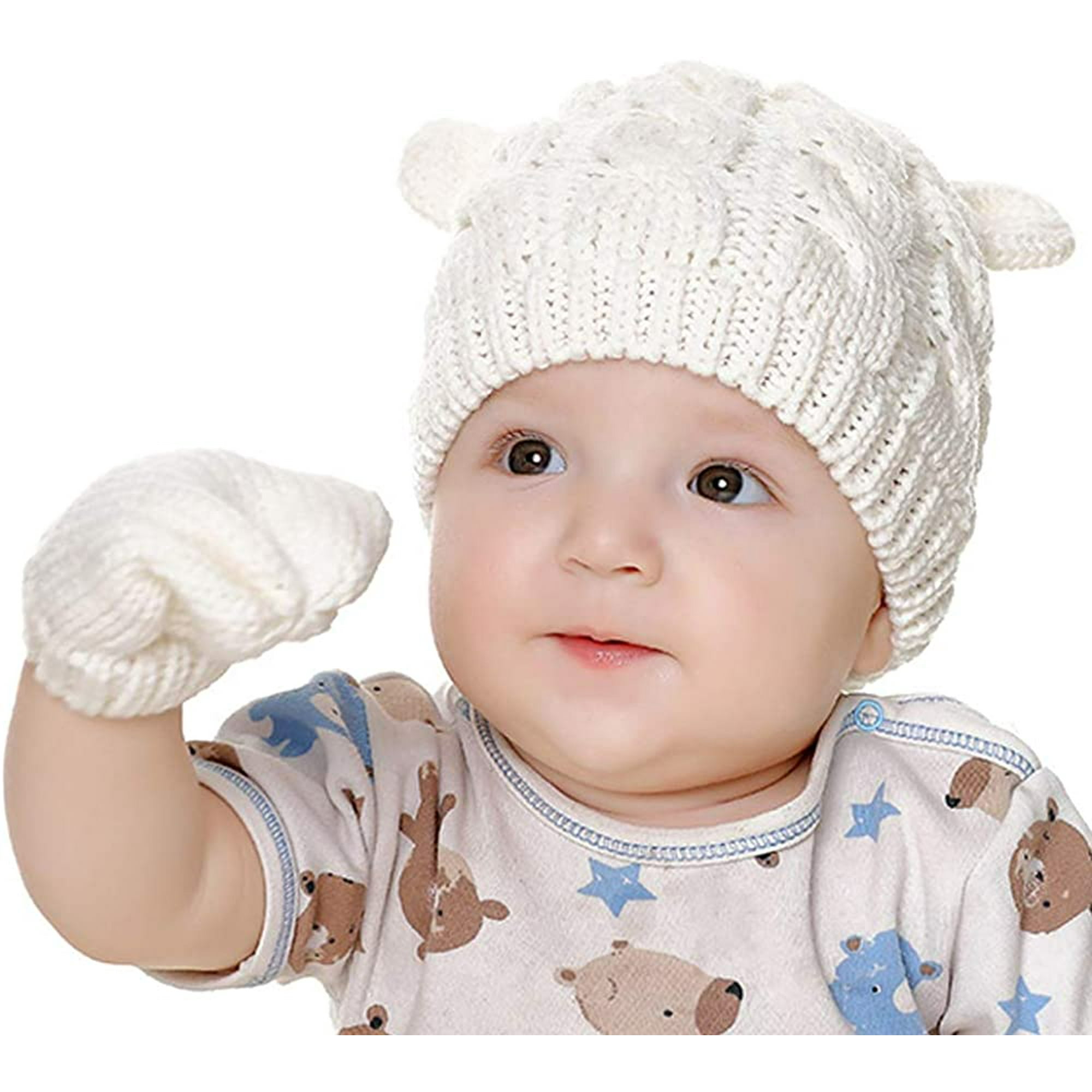 Ibaolea Baby Beanie Baby Hat And Mitten Set Knit Baby Winter Hat Mittens For Newborn Boy Baby Girl Beanie Hats