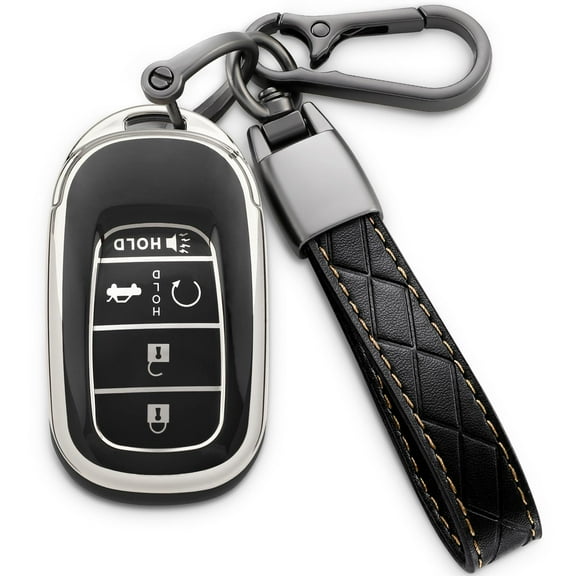 Durable Soft TPU Honda Key Fob Cover with Leather Keychain – 360 Degree Full Protection Key Case Shell Holder, Perfect Fit for 2022-2024 Honda Accord Civic CR-V HR-V Pilot Odyssey Smart Remote Key