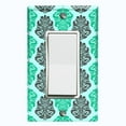 thumbnail image 1 of Metal Light Switch Plate Outlet Cover (Damask Symbo Teal Pattern - Single Rocker), 1 of 2