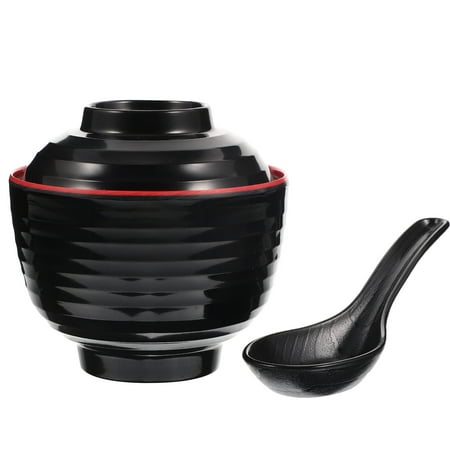 

1 Set of Japanese Miso Soup Bowl with Spoon Japanese Style Rice Bowl Covered Miso Soup Bowl