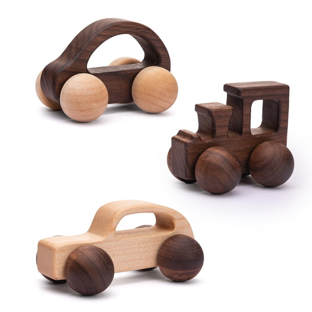 3 piezas de juguetes de madera para bebés, juguetes de agarre para bebés, juguetes de empuje para coches, juguetes Montessori, vehículos de juguete de madera, #2