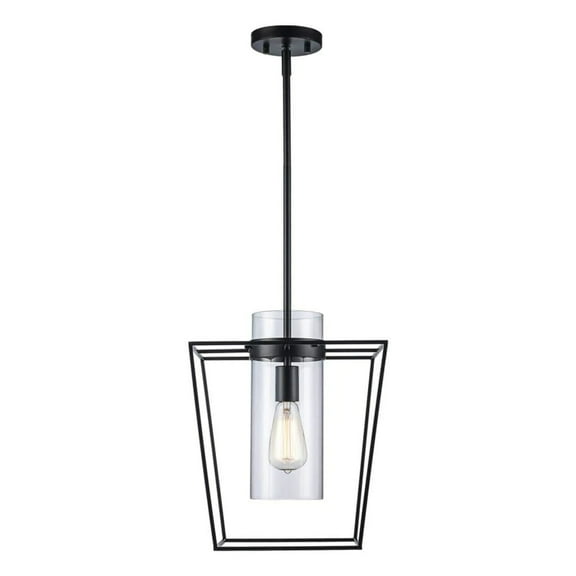 Open Box Monteaux Lighting 12 in. 1-Light Black Pendant Light Fixture w/Clear Glass