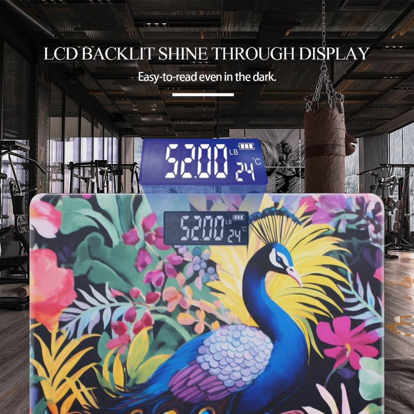 Bathroom Scale, Highly Accurate Digital Body Scale,Precisely Measures Weight up to 400 lbs-Elegant Peacock Surrounded By Lush Flowers