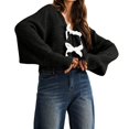 thumbnail image 2 of idosla Women's Long Sleeve Crop Cardigan Sweaters Chic Loose V Neck Knit Sweater Outerwear with Bow Tie (Black, XL), 2 of 5