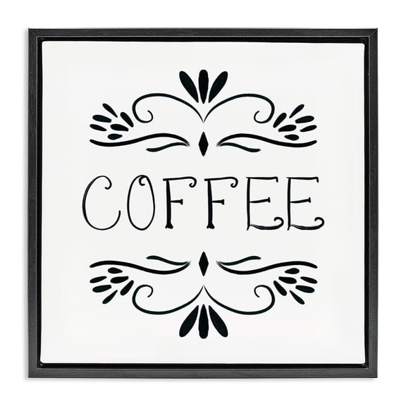 Stupell Industries French Country Coffee with Floral Emblems Black Floating Frame Canvas Art, 18 x 18, by Lucille Price