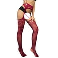 thumbnail image 7 of Bigersell Women Lingerie Stockings Thigh High Stockings Womens Lingerie Lace Tops Mesh Sheer Over Knee Stocking Wine One Size, 7 of 7