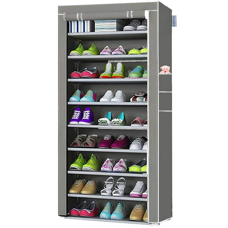 Kitsure 9-Tier Tall Shoe Rack for Closet - Shoe Organizer with Hook Ra