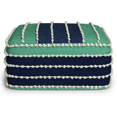 Simpli Home - Garbo Square Woven Pouf - Aqua, Navy and White