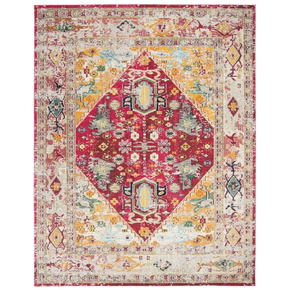 SAFAVIEH Monaco Amilia Overdyed Geometric Area Rug, Fuchsia/Light Grey, 9' x 12'