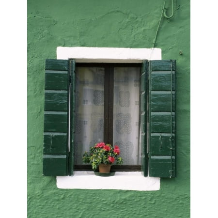 Venice Flower - Flower Pot on Window Sill, Burano, Venice, Veneto, Italy Print Wall Art By Sergio Pitamitz