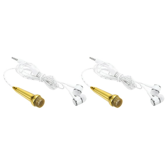 2Pcs Mini Microphone Tiny Microphone with Earphone for Singing Notebook Gold