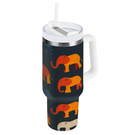 

30 Oz Car Handle Water Cup 9.9x3.5 Inch Stainless Steel Water Cup With Handle Water Cup Car Water Cup Travel Coffee Cup Orange Elephant