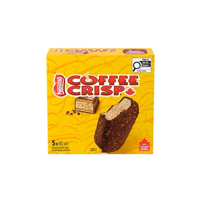 COFFEE CRISP Frozen Dessert Bars, Milk Chocolatey Shell With Crispy Wafer Pieces, 5 x 80 ml