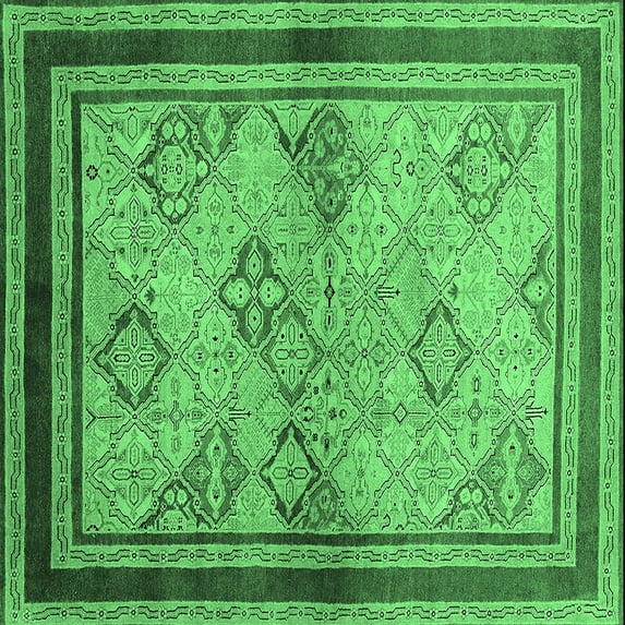 Ahgly Company Indoor Square Oriental Emerald Green Traditional Area Rugs, 8' Square