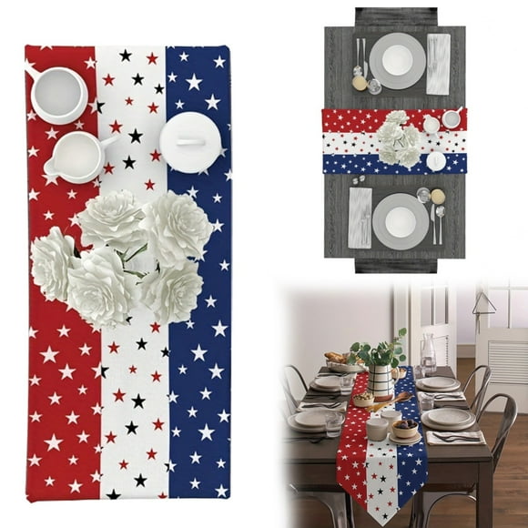 Wozhilaka Table Decor Doilies Cotton Linen Blend Red White and Blue Doilies Decorate Indoor Outdoor Holiday Wedding Table 12.5 X 71 Inches (Approximately 32 X 180 Cm) Long Table Runner Placemat