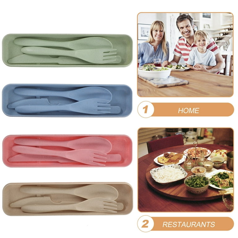4 Sets Lunch Box Utensils Set Spoon Fork Set for Lunch Box Portable  Tableware Set with Case 