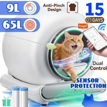Automatic Self Cleaning Cat Litter Box – Large 74L Smart Cat Litter Box with APP Control & Safety Sensors, for Multiple Cats, Includes 2 Rolls Liner – Qvamodo