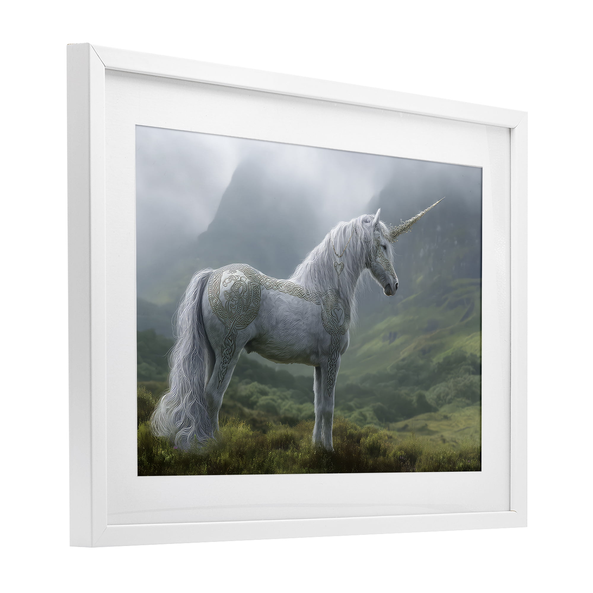 Stupell Industries Elegant Celtic Unicorn White Framed Print Under Glass, design by The Wands Want