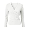 thumbnail image 6 of HongQid Women's Wrap V Neck Long Sleeve Top Front Twisted Ruched Detail Soft Stretchy Body Hugging Cut Casual Outfit for Spring Fall Fashion Basic Layering Blouse Tee Shirt, 6 of 6