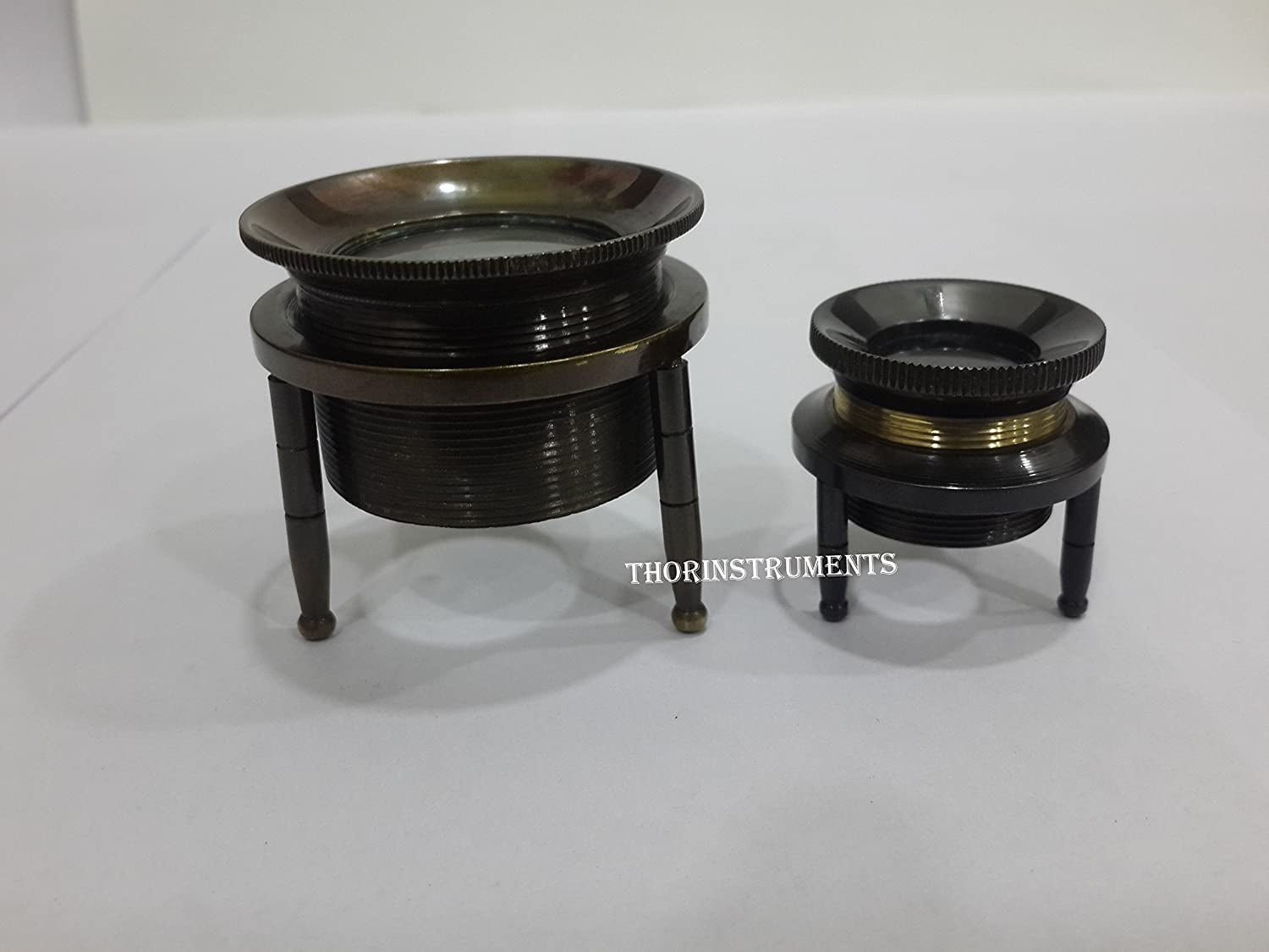 Antique Chart Magnifier Set of 2 - Tripod Magnifying Glass In Brass
