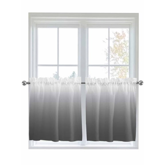 Half Window Curtains 24 Inches Long, Grey Ombre Window Treatment Curtain Drapes, Modern White Abstract Art Aesthetics Short Curtains Tiers for Kitchen Over Sink, 27.5"x24", 2 Panels