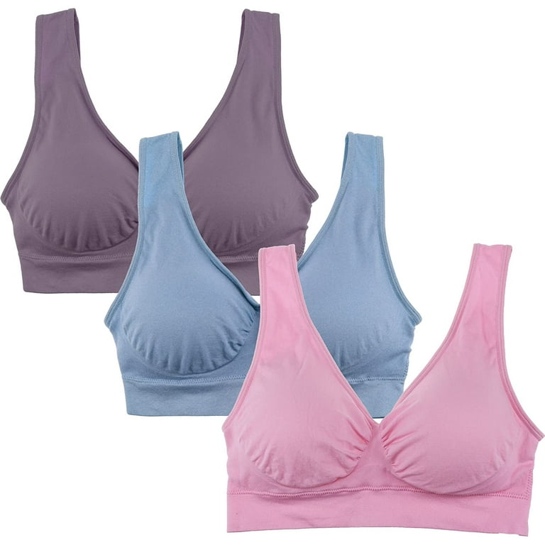 Women's 3-Pack Seamless Wireless Sports Bra with Removable Pads（Pink; Purple;  Blue) - XXXL 