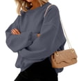 thumbnail image 6 of Xyxonk Womens Crew Neck Oversized Sweatshirts Lightweight Drop Shoulder Pullover Tunics Fall Winter Long Sleeve Sweatshirt with Pocket Solid Color Outfit,Dark Gray XL, 6 of 6