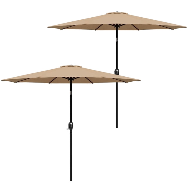 Sombrilla de patio Simple Deluxe de 9 pies con inclinación y manivela, paquete de 2 unidades en T