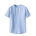thumbnail image 2 of BADHUB Men's Big & Tall Cotton Linen Shirts Causal Lightweight Crew Neck Button Shirt Breathable Solid Color Short Sleeve Tee Shirt Sky Blue XXXXL, 2 of 5
