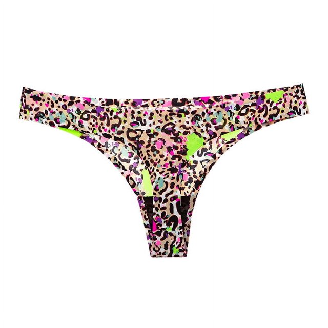 Ropa interior de una pieza sin costuras de seda de hielo para mujer, pantalones deportivos de cintura baja, tangas sexis con estampado de leopardo para mujer