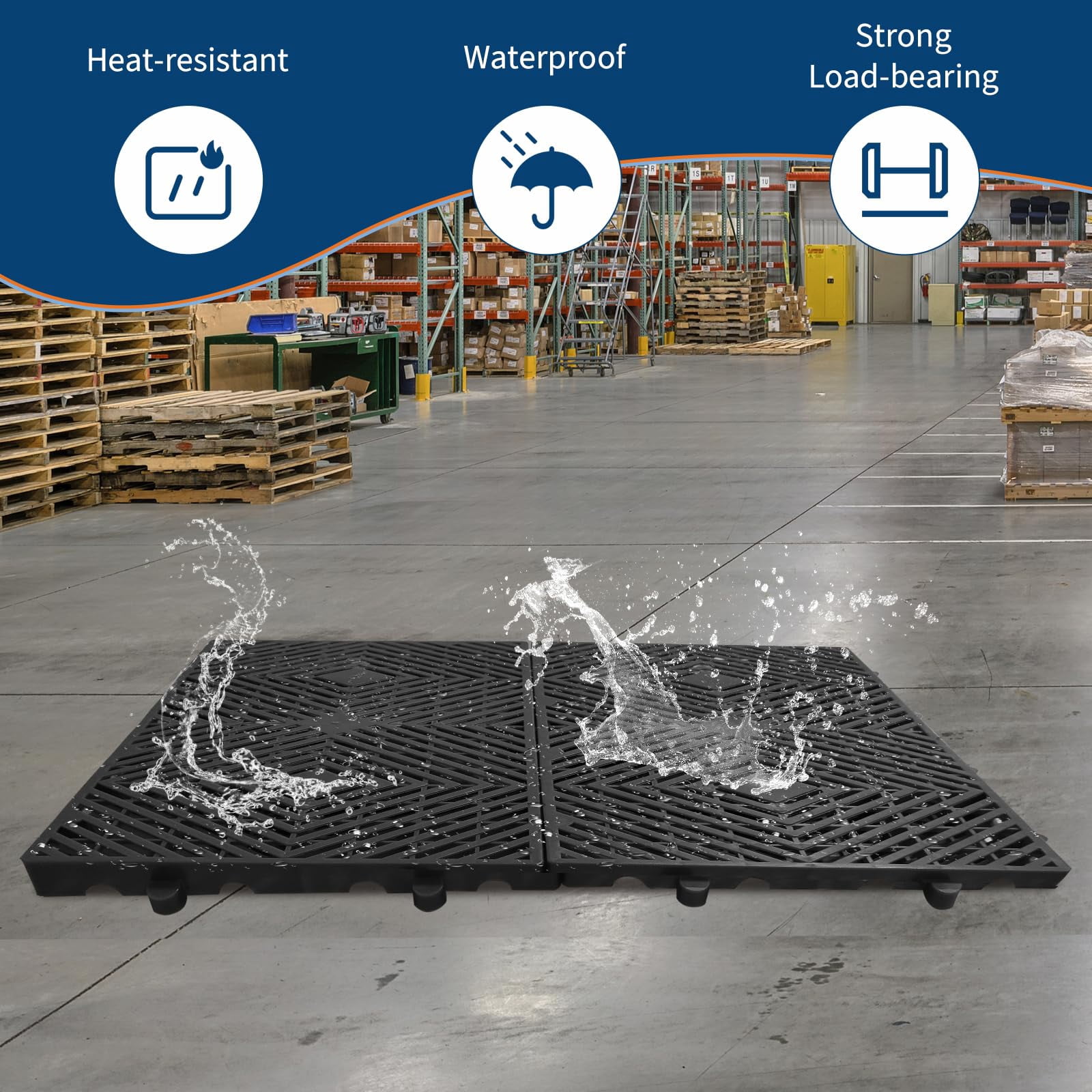 QinaQin 6PC Plastic Pallets for Basement Storage Lightweight Floor Pallets,Breathable Grid Ventilation Pallet,Black