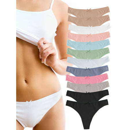 Jo & Bette (12 Pack) Cotton Thong Underwear For Women Panties Soft Sexy Lingerie Panty (Best No Panty Line Underwear 2019)