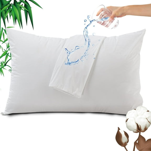 DISEN Bamboo Cotton Waterproof Pillow Protector, Breathable Pillow Cover, Cooling Pillow Case Protector with Zipper, Super Soft Pillow Case Cover with Zipper (2 Packs, Standard 20"x26", White)