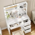 thumbnail image 4 of Rovaurx Makeup Vanity Table Set with Lighted Mirror, Makeup Vanity with Storage Shelf and 4 Drawers, for Mother's Day, Bedroom Dressing Table, Cushioned Stool & 10 LED Lights, White RSZT104WD, 4 of 7