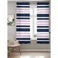 thumbnail image 2 of Navy Blue Pink Striped Curtains 63 Inch Length, Sheer Curtains for Bedroom Living Room Window Gradient Horizontal Lines Rod Pocket Voile Drapes Kitchen Curtains Small Half Window 42"x63" 2 Panels, 2 of 6