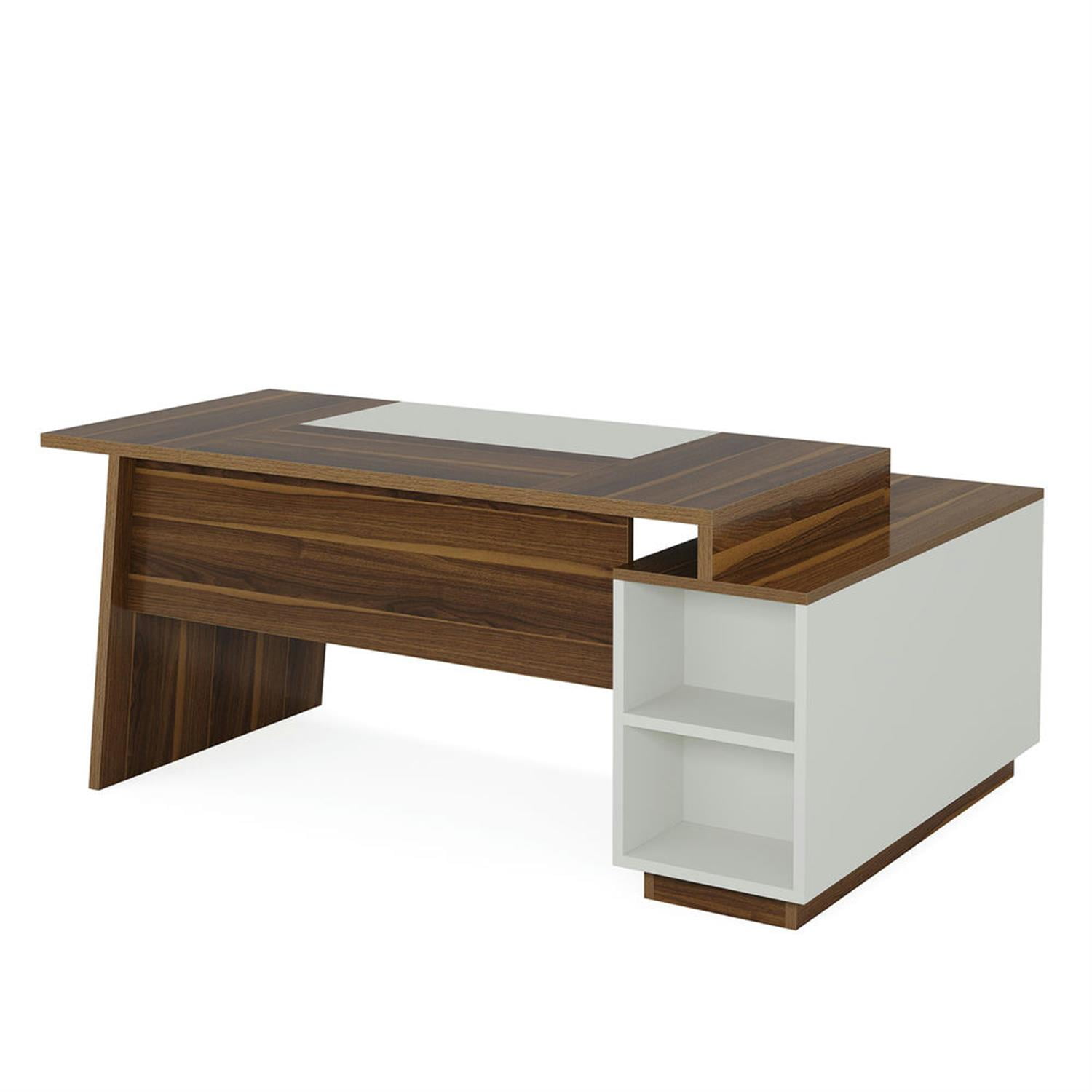 Demi Bonn Modern L Shaped Gaming Computer Desk, 70" Corner Executive Desk with Storage Cabinet for Home Office, Brown