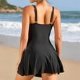 thumbnail image 5 of XUNKUSGA Swimsuits Dress Classic Soild Color One Piece Swimsuit Women Vintage Deep V-Neck Ruched Tummy Control Swimsuits For Women with Build-In Bottom S-2XL,Black, 5 of 9