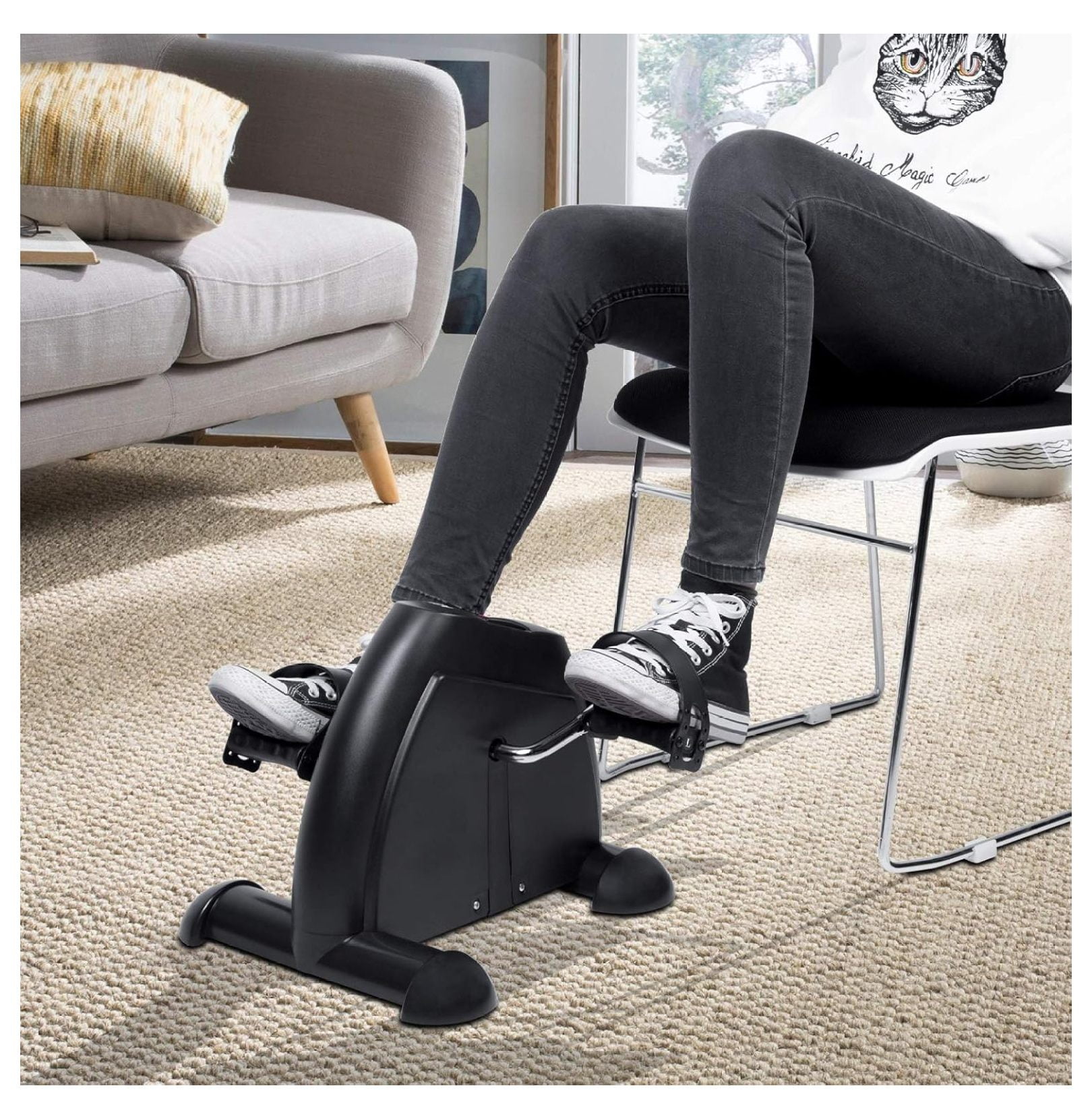 Mini Exercise Bike, Under Desk Pedal Exerciser Arm and Leg Exercise Cycle Bike with LCD Screen Displays (Black)