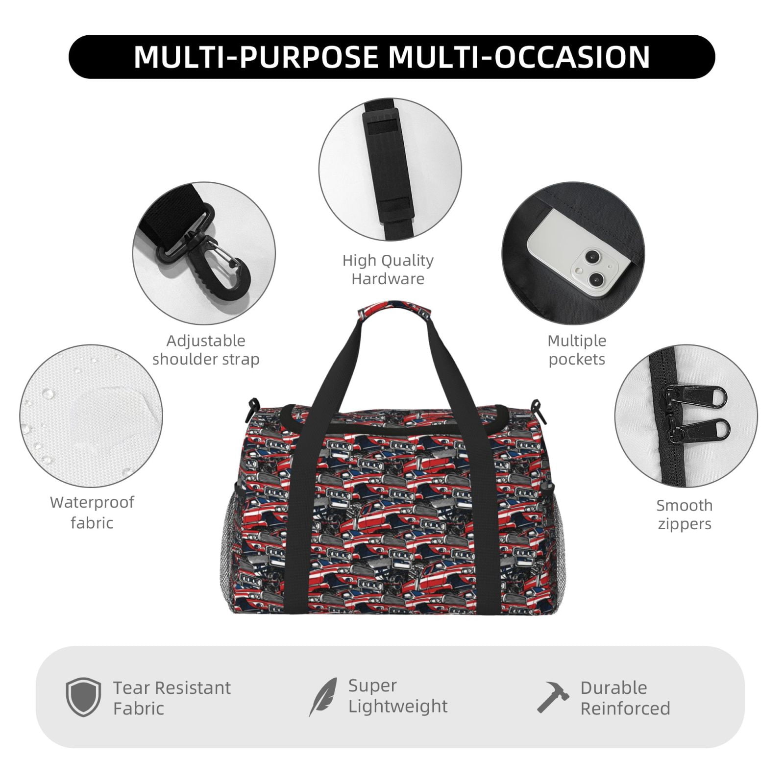 Fuzoiu Red And Blue Cars Print Travel Duffle Bag,Carry On Tote Bags,Duffel Bag,Sport Gym Bag, Hospital Bag for Labor and Delivery, Overnight Bag,Luggage Bag
