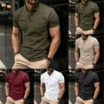 thumbnail image 6 of Summer Mens Casual Button Collar Shirts Short Sleeve Tops Muscle Fitness T-Shirt, 6 of 11